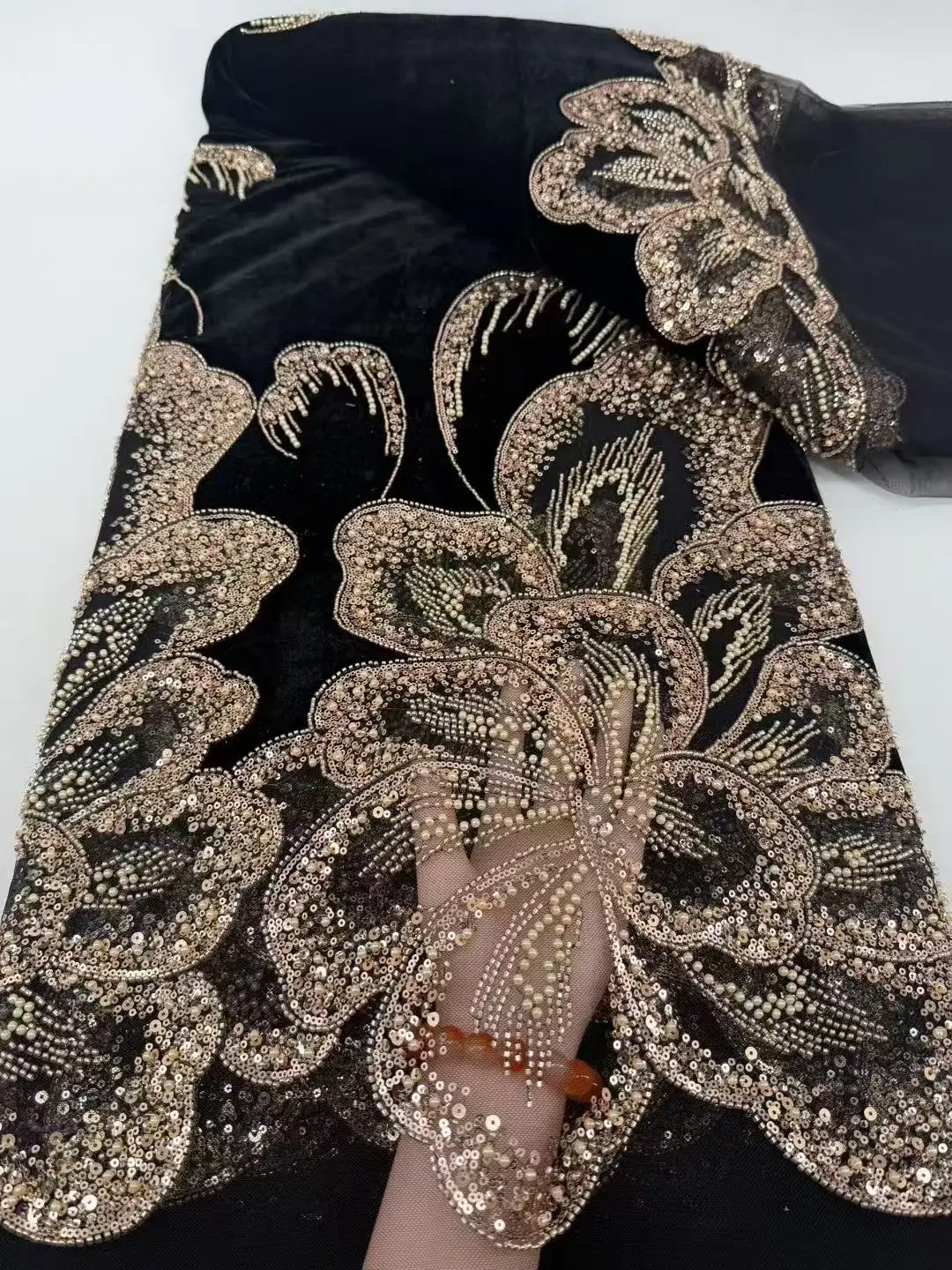 

Luxury Beads Mesh Lace Fabrics Velvet Lace Nigerian African Tulle 2025 French Tulle Beaded Net Lace for Women Evening Dresses