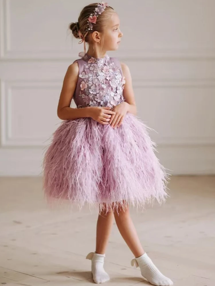 Princess Dress for Girls European And American Style Sweet Sleeveless Birthday Dress Puffy Veil Flower Design Children's Dress