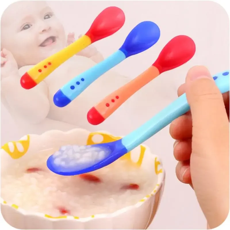 Baby Temperature Change Fork Spoon Small Toddlers Utensils Plastic Baby Spoons Infant Feeding Tool Heat Sensitive Kids Tableware