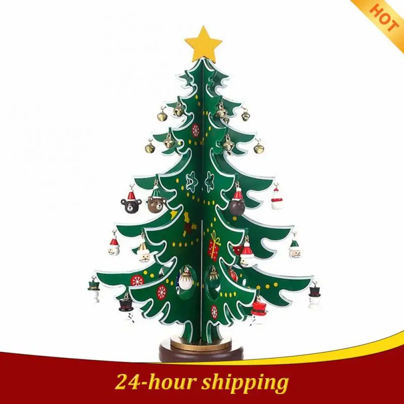 

Children Toy Red Three-piece Wooden Realistic Hand-assembled Birthday Gift Kid Christmas Tree For Holiday Display Green