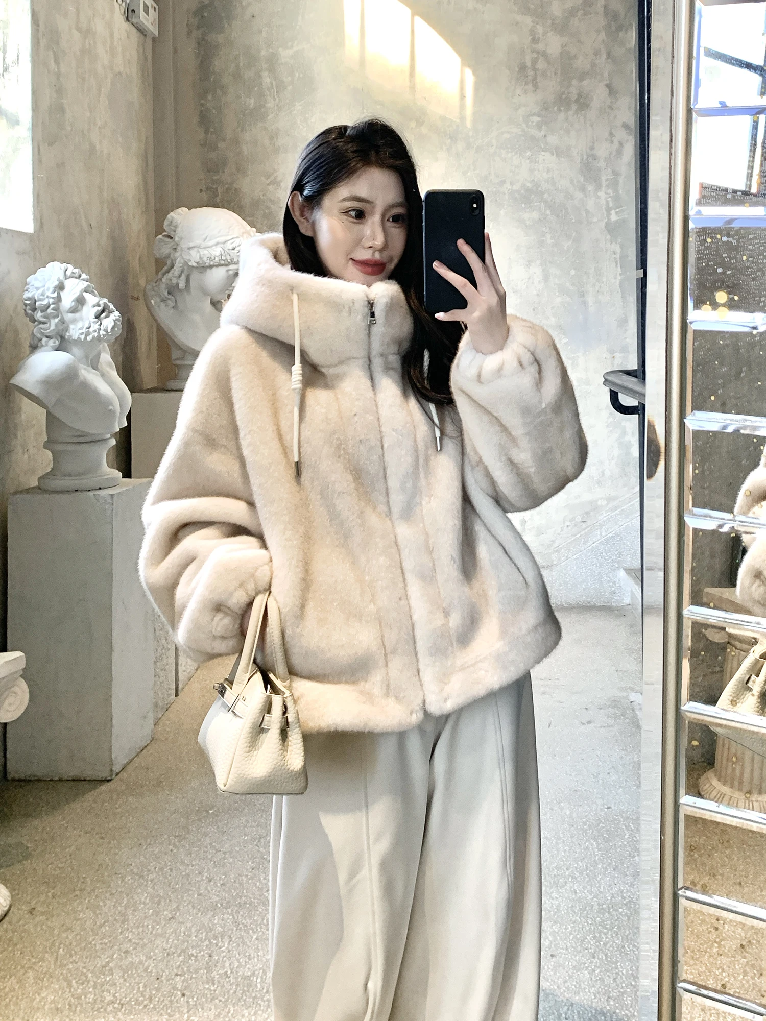 

Warmth And Sle with Withmxboom ey Hooded Faux Fur Coat Women's Winter Loose Casual Top Faionable Commute Windbreaker