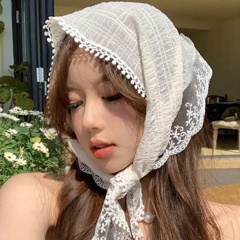 Floral Print Hair Scarf Bohemia Bandana Hair Band Lace Sun Protection Headscarf Triangle Scarf Kerchief Girl Hair Accessory