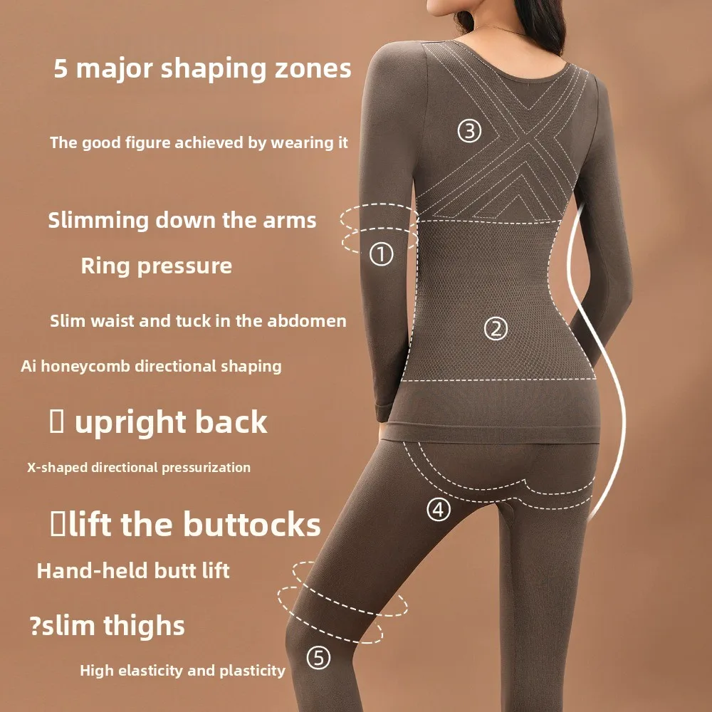 

Tops Pants Women Thermal Underwear Round Neck Lingerie Thermal Clothes Set Bottoming Shirt Winter Warmth Long Underwear