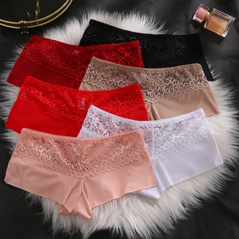 6 Pieces Women's Sexy Panties Lace Boxers Perpective Seamless Female Underwear Temptation Boyshorts Boxer for women Lingerie Hot