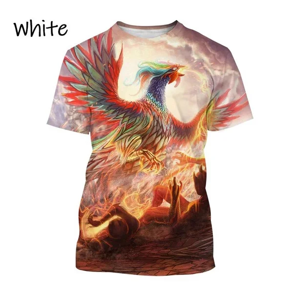 Men\'s and Women\'s Animal Pattern Firebird Printed T-shirt Fashion Phoenix 3D Printed T-shirt Round Neck Short-sleeved Casual Top