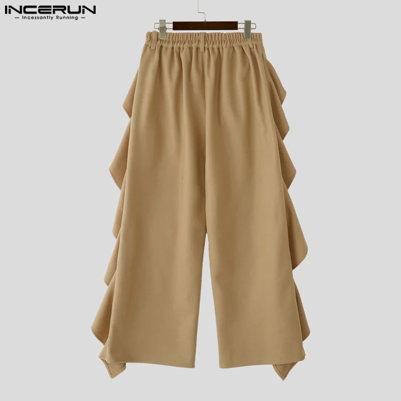 INCERUN Pantaloni Da Uomo di Colore Solido Elastico In Vita Volant Jogging Pantaloni Casual Da Uomo Streetwear 2055 Allentato di Modo Maschile Pantaloni Lunghi