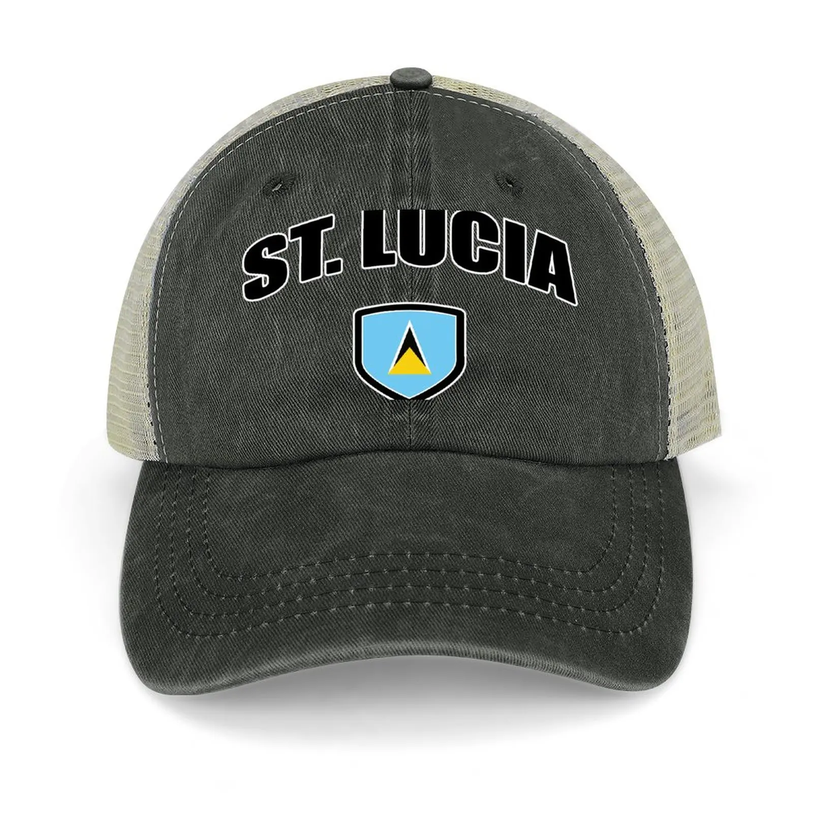 

St Lucia Sport With Patriotic Flag Shield Baseball Cap Bobble Hat hats on offer Trucker Hat dad hat Women's Golf Wear Men's