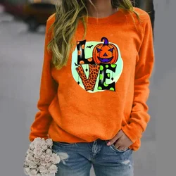 Moda kreatywna Halloween Pumpkinlove sweter z okrągłym dekoltem damski z nadrukiem na co dzień z długim rękawem bez kaptura sweter na Halloween