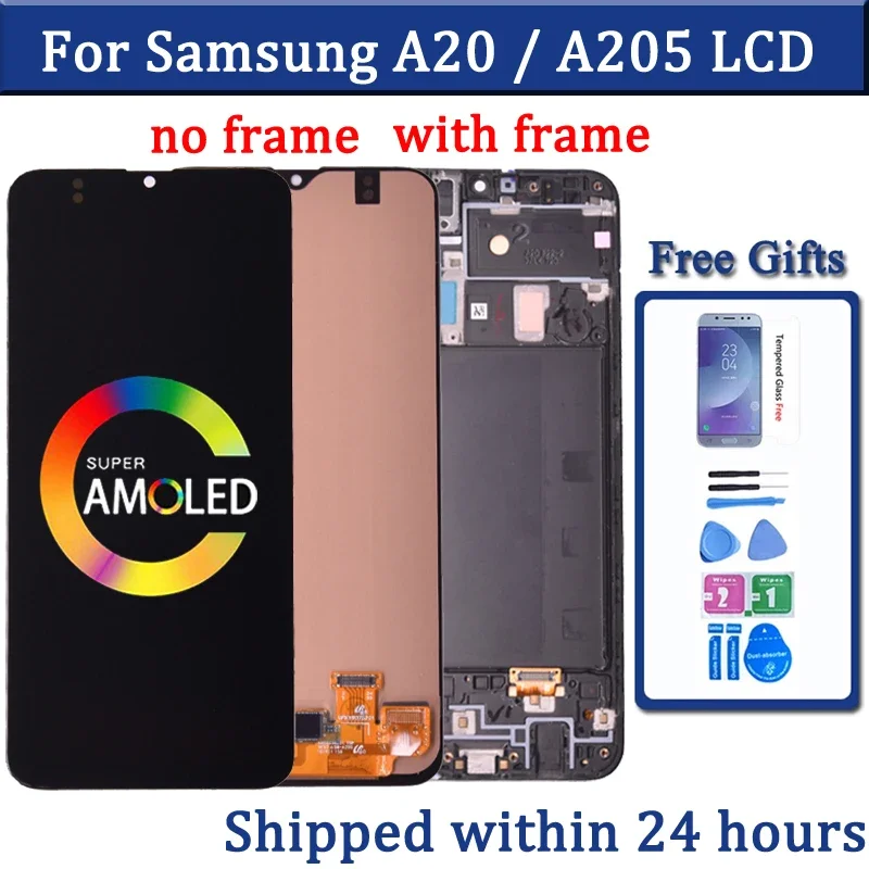 Super AMOLED For Samsung A20 A205 SM-A205F A205FN LCD Digitizer Display With Touch Screen Digitizer Assembly