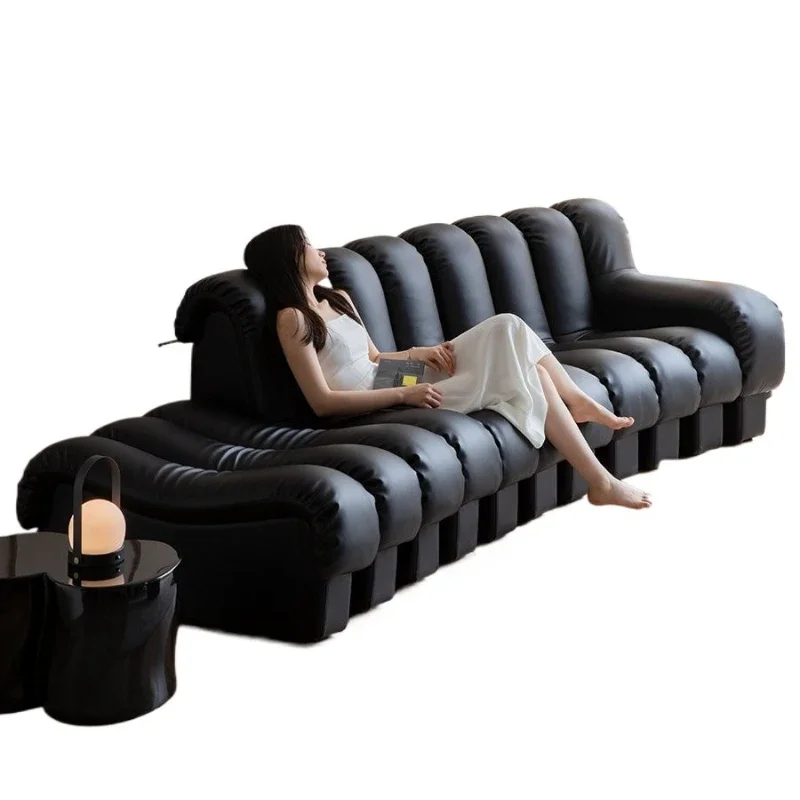 أريكة جلدية اعوج إيطالية بسيطة DS600 قوس S لين أبريل نفس النمط غرفة المعيشة السوداء وحدة القرون الوسطى طبقة مسطحة كبيرة