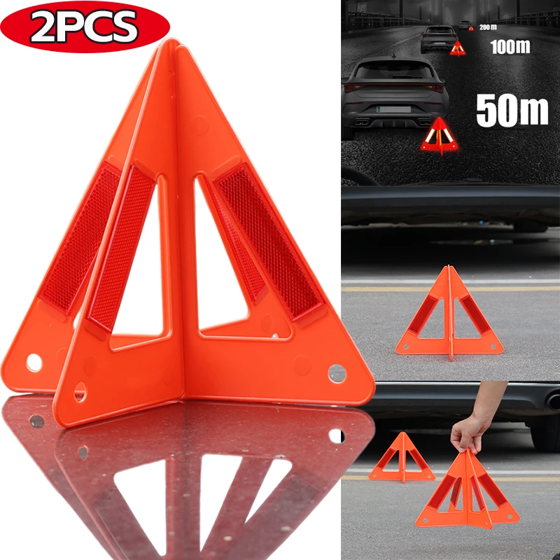 자동차 정지 표지판 접이식 솔리드 스탠딩 삼각대, 휴대용 반사 삼각형 경고 표지판, 안전 비상 자동차 액세서리, 2 개