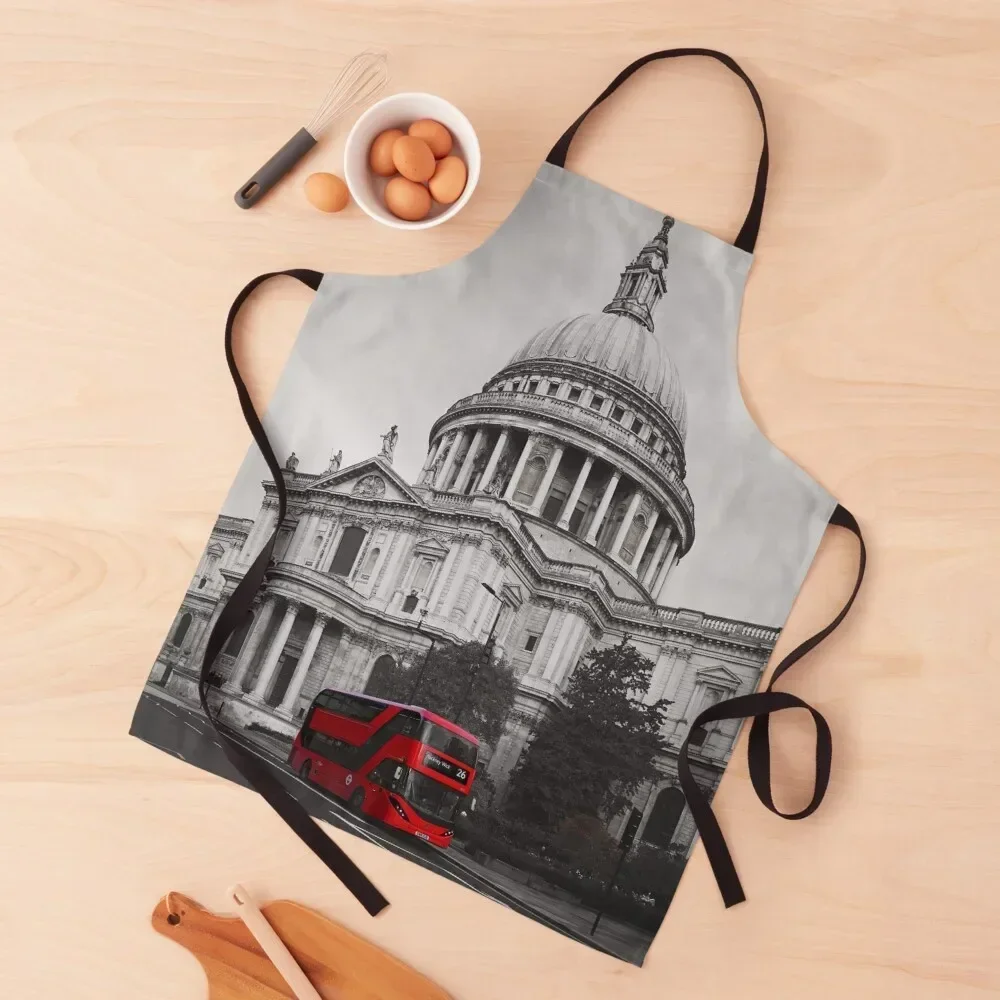 

Classic red bus and Saint Paul Cathedral in London Apron beauty master Home Cleaning kitchen utensil Ladies Apron