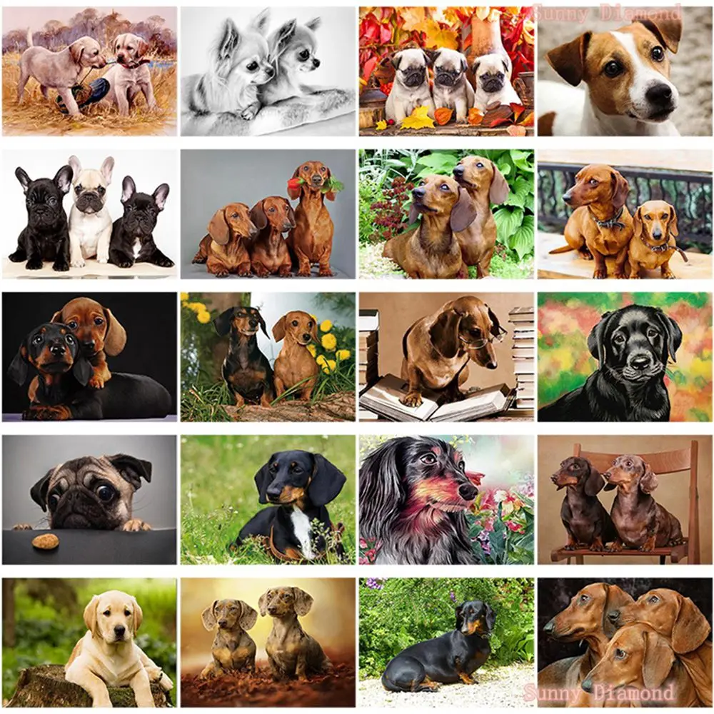 

DIY 5D Diamond Painting Cute Dachshund Dogs Embroidery Dog Animal Picture Mosaic Cross Stitch Full Round Drill Home Decor Gift