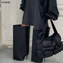 2025 Women's Knee High Boots Wide Calf Stiletto Long Booties Toe Pull On High Heel Riding Boots for Women Ladies Boots 44