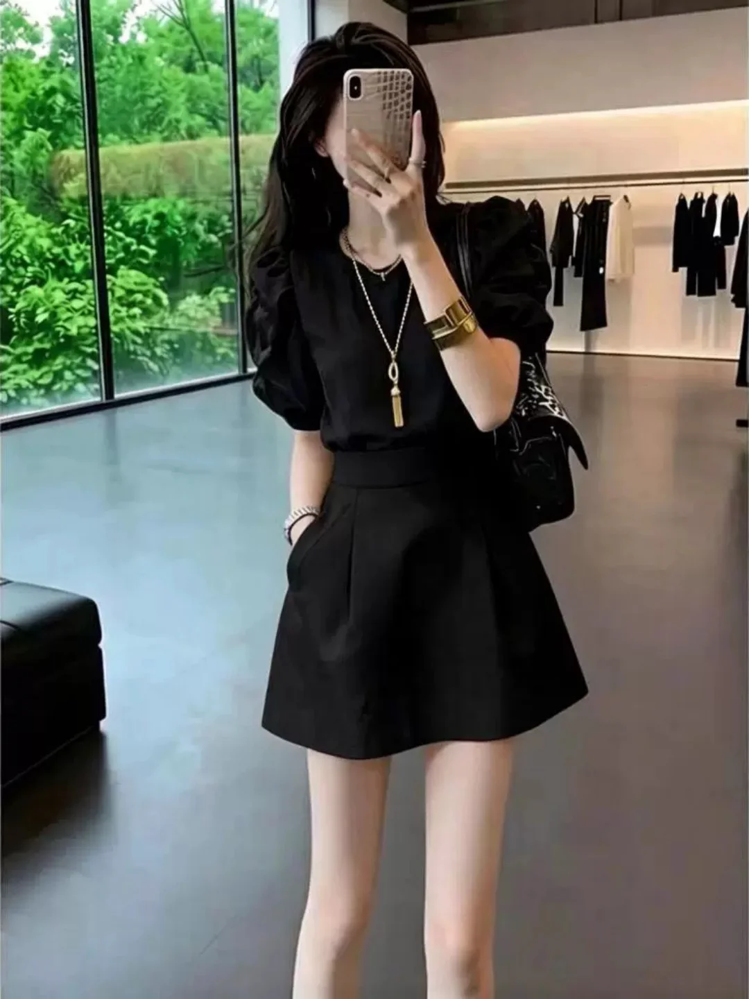 

Korean Style Women's Short Sleeve T-Shirt High Waist A-Line Skirt Two-Piece Set Luxury Casual Fashion Summer Outfit