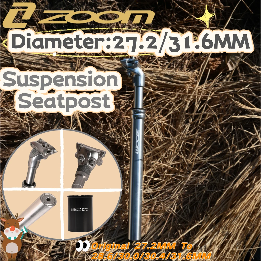 

ZOOM Suspension Seatpost 27.2/31.6MM Aluminum Alloy 40/50MM Travel 350MM Length with Adapters For Road Bike MTB Winter Cycling