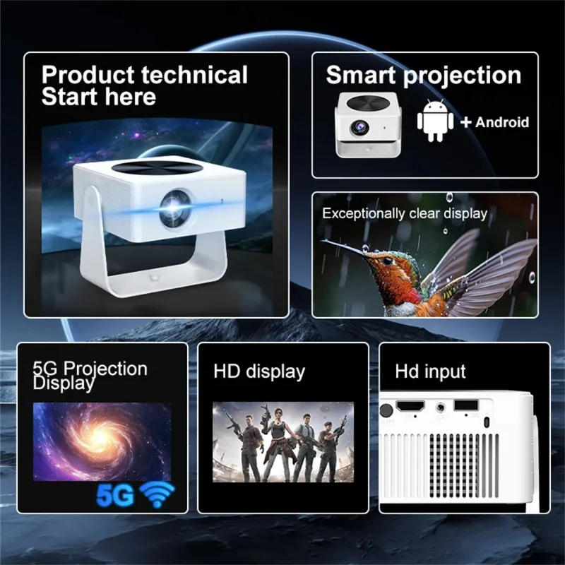 

【Best-selling】 2025 T1pro Android 13 4K Projector 150ANSI Lumens Dual-band Wifi6 BT5.0 Auto Keystone Home Cinema Theater Portabl