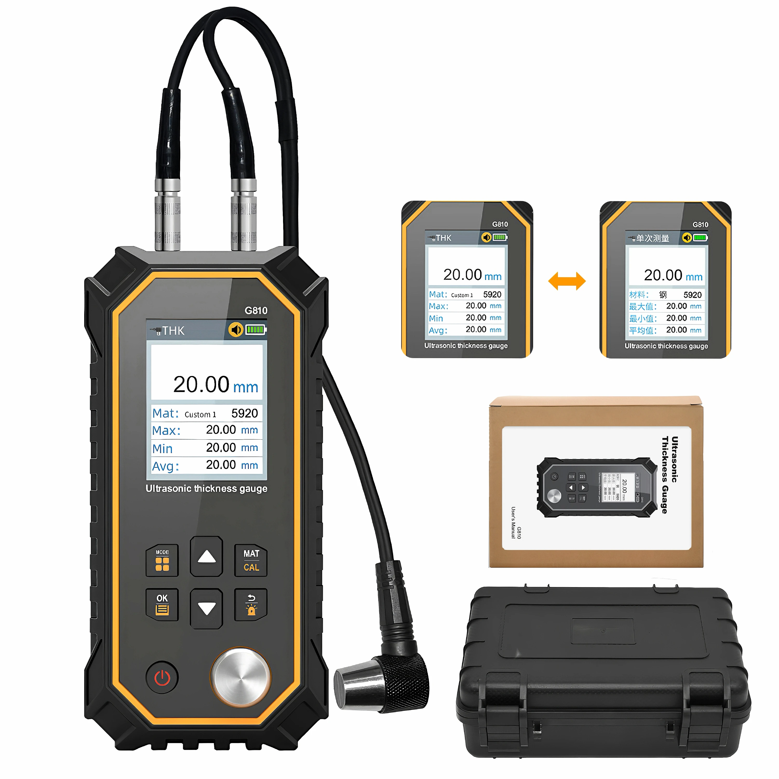 

Ultrasonic Thickness Gauge 1.00-300mm Range for Steel 0.01mm High Precision Digital Meter Handheld Wall Thickness Tester