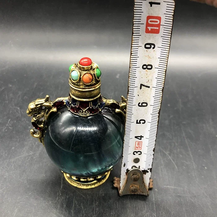 Exquisite Old Chinese Metal Inlay Gem Handmade Snuff Bottle Crafts