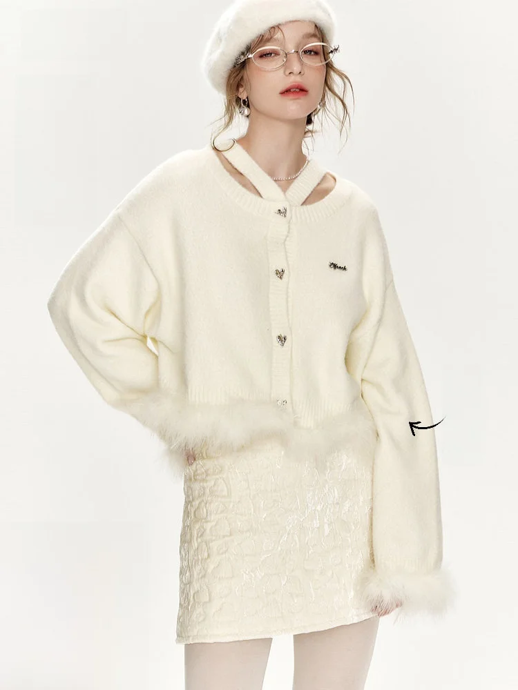 

Ele белый меховой свитер, женский зимний новый дизайн, одежда принца Sle, бренд Elf Sa, свободный крой, длинный све o...