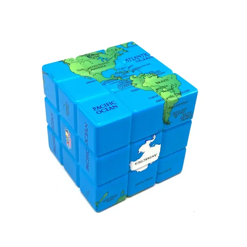 Calvin's Puzzles Earth Map 3x3x3 Magic Cube Neo Professional Speed Twisty Puzzle Brain Teasers Educational Toys