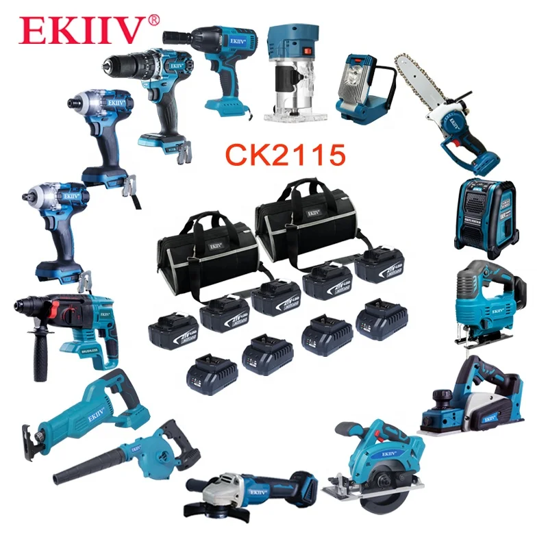 Various Kinds Universal Durable Battery 21V 4.0Ah 5.0Ah Replaceable Lithium Battery Power Tools Combo Kit Cordless Ekiiv