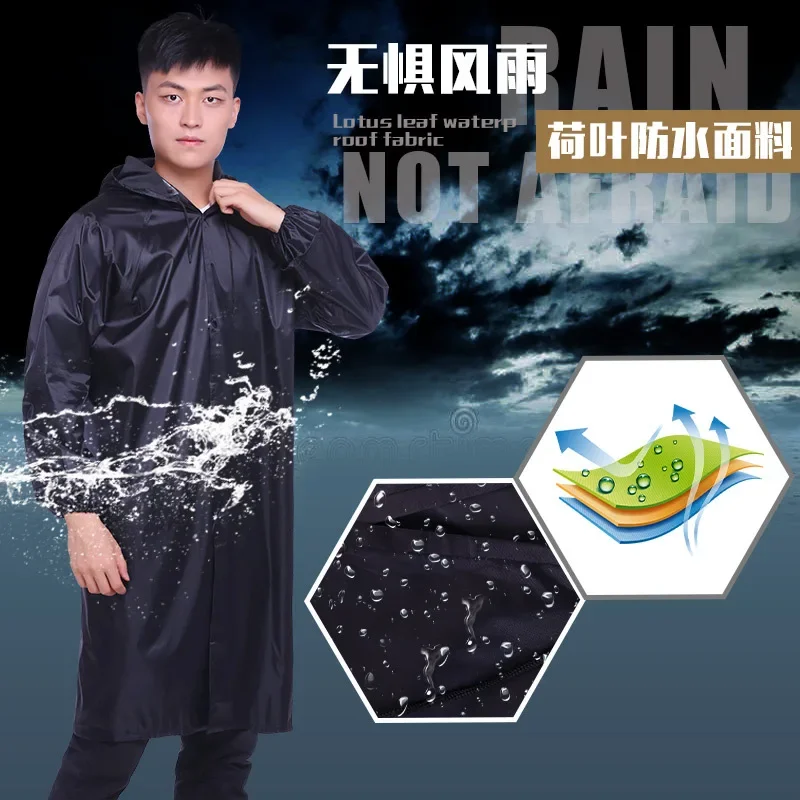 Men\'s Waterproof Raincoats Fashion Adults Long Hooded Thicken Double Layer Rain Jacket Outdoor Hiking Fihing Camping Rain Poncho