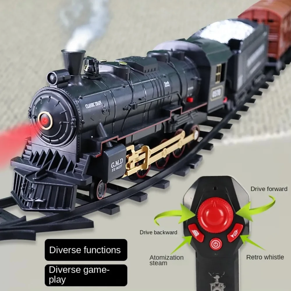 Simulation Train Remote Control Retro Steam Electric Stepless Speed Control Remote Smoking Train Children\'s Toys