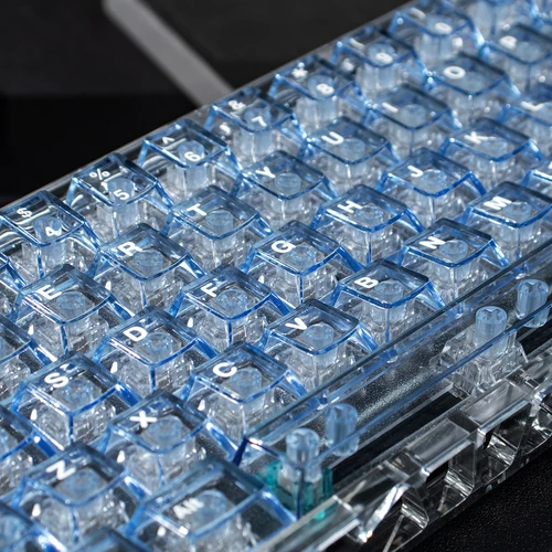 Teclas transparentes azules de 128 teclas, teclas con estampado de almohadilla UV de perfil Cherry para teclado mecánico Mx Switch, teclas para teclado de juego