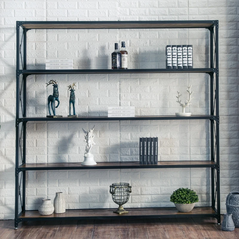 Amerykański loft industrialny wiatr kute żelazo półka regał przechowywanie lite drewno podłoga salon sypialnia retro przegroda regał na książki