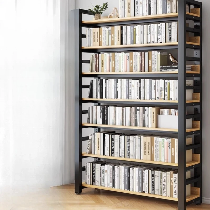 Bookshelf Floor-to-ceiling living room Multi-layer steel and wood simple storage shelf Student bedroom bookcase