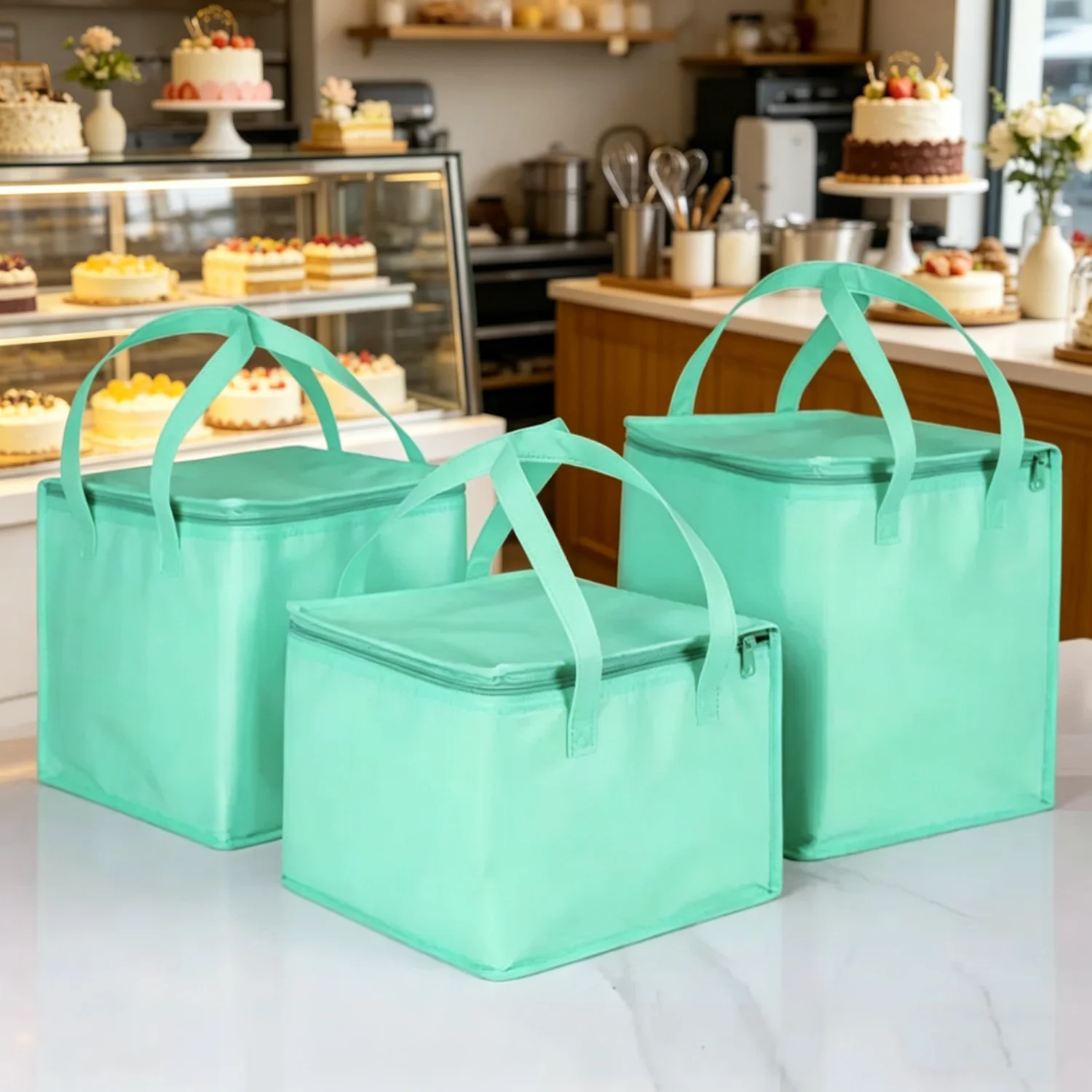 Lake Blue Insulated Cake Cooler Bag Lightweight Constant Temperature Food Storage Bag For Outdoor Camping Picnic Travel