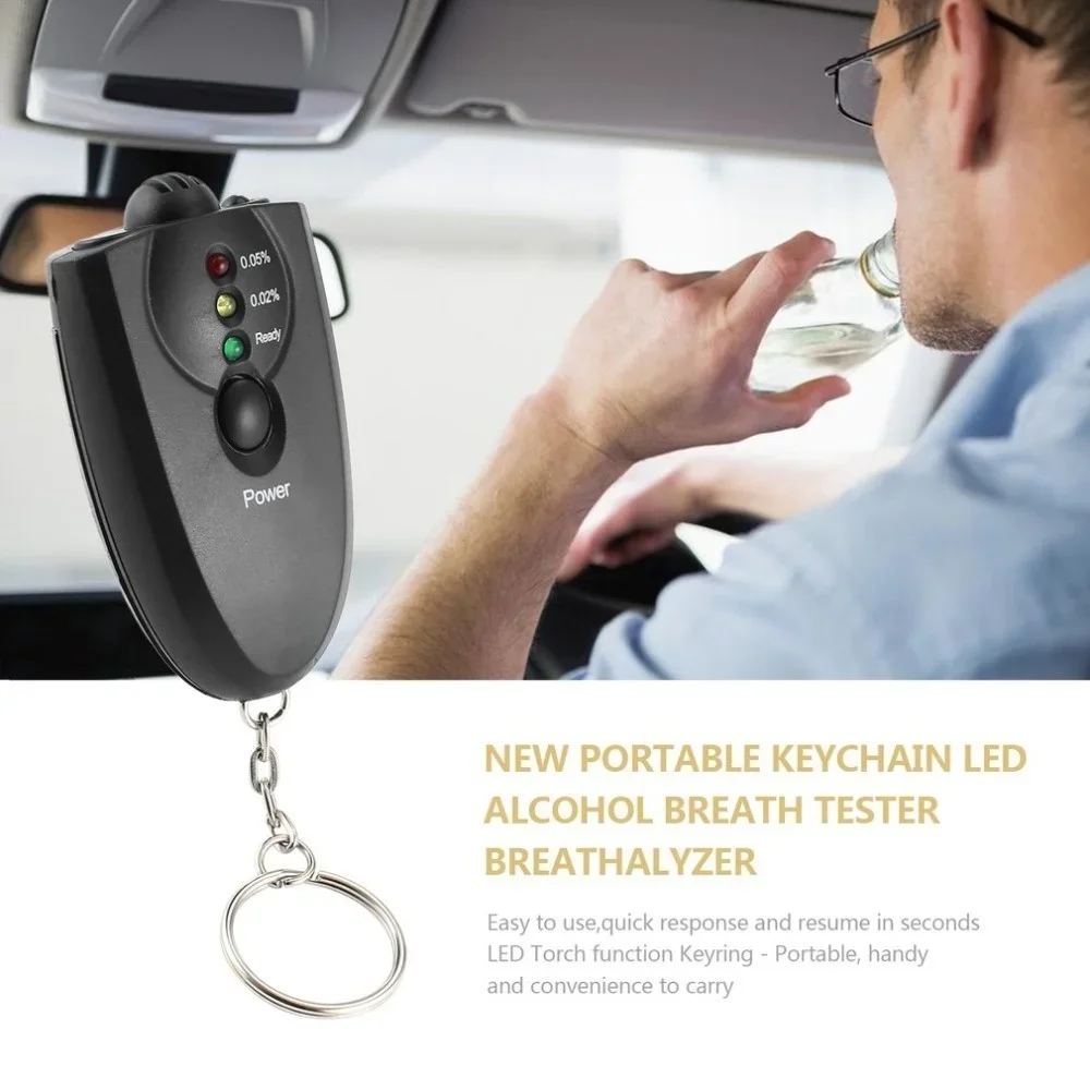 1PCs Mini Key Chain Alcohol Meter Analyzer Portable Keychain Red Light LED Flashlight  Breath Tester Breathalyzer