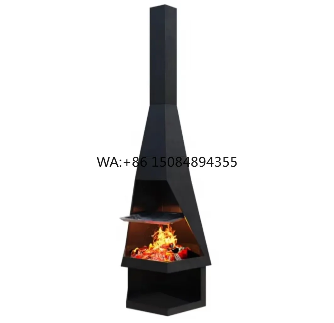 60x18in Free-Standing Electric Patio Cold-Rolled Steel Chiminea Outdoor Fireplace Built-In Log Storage Garden Backyard Fire Pit