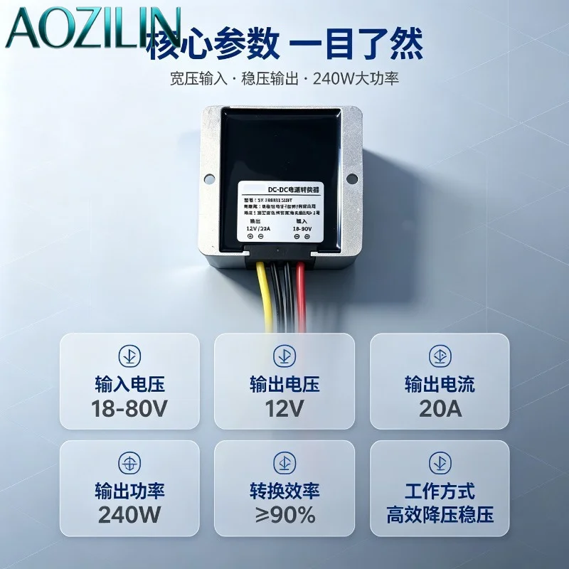 Wide Voltage 18 80V to 12V 20A DC DC Converter Car Power Module 95 High Conversion Efficiency Step Down Voltage Regulator