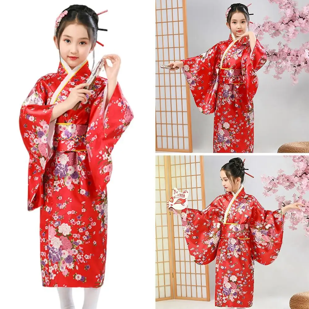 Bathrobe Gown Children Japanese Kimono with Obi Japan Style Yukata Dress Cherry Blossom Pattern Cosplay Costume Halloween