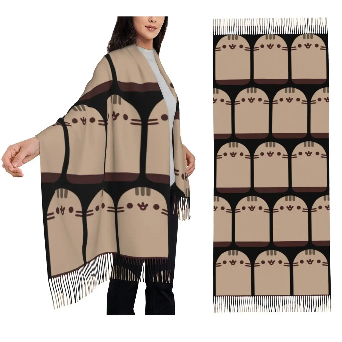 

Cute Cat Face Scarf Tassel Scarves Women Soft Warm Shawls and Wraps Long Fall Winter Shawl Wrap