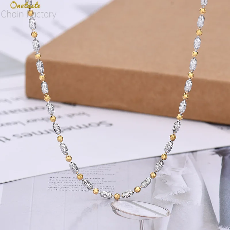 925 Sterling Silver Dot Dash Cut Bead Ball Chain Necklace For Women Italian Gold And Platinum Plated 2 Tone Thin 2MM Chains