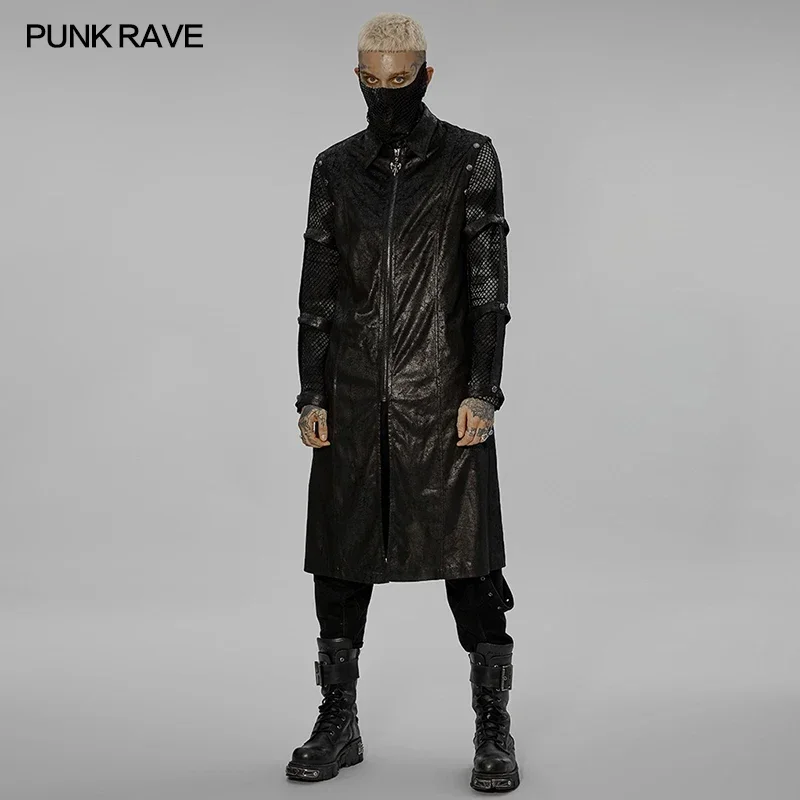 

PUNK RAVE Men's Punk Personalized Hollow Out Cuffs Coat Casual Handsome Jacket Black Men Clothing Long Vests Autumn/Winter