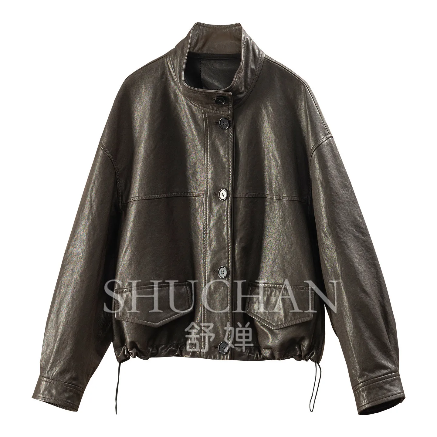 High Luxury Vegetable Tanned Sheepskin Stand-up Collar Jacket Leather Jacket Women's E380 Genuine Leather Jacket