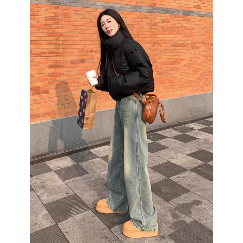 2025 blauwe damesjeans hoge taille vintage rechte baggy denim broek straat hottie Y2K Amerikaanse stijl wijde pijpen denim broek