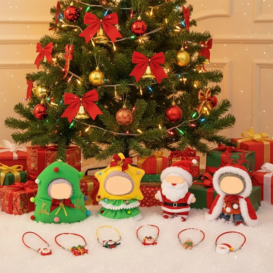 Geeignet für 15–17 cm große Puppen, Weihnachtskleidung, Schlafsäcke, niedliche Weihnachts-Overalls, Umhänge, Sets, Weihnachtsgeschenke, für Labubu