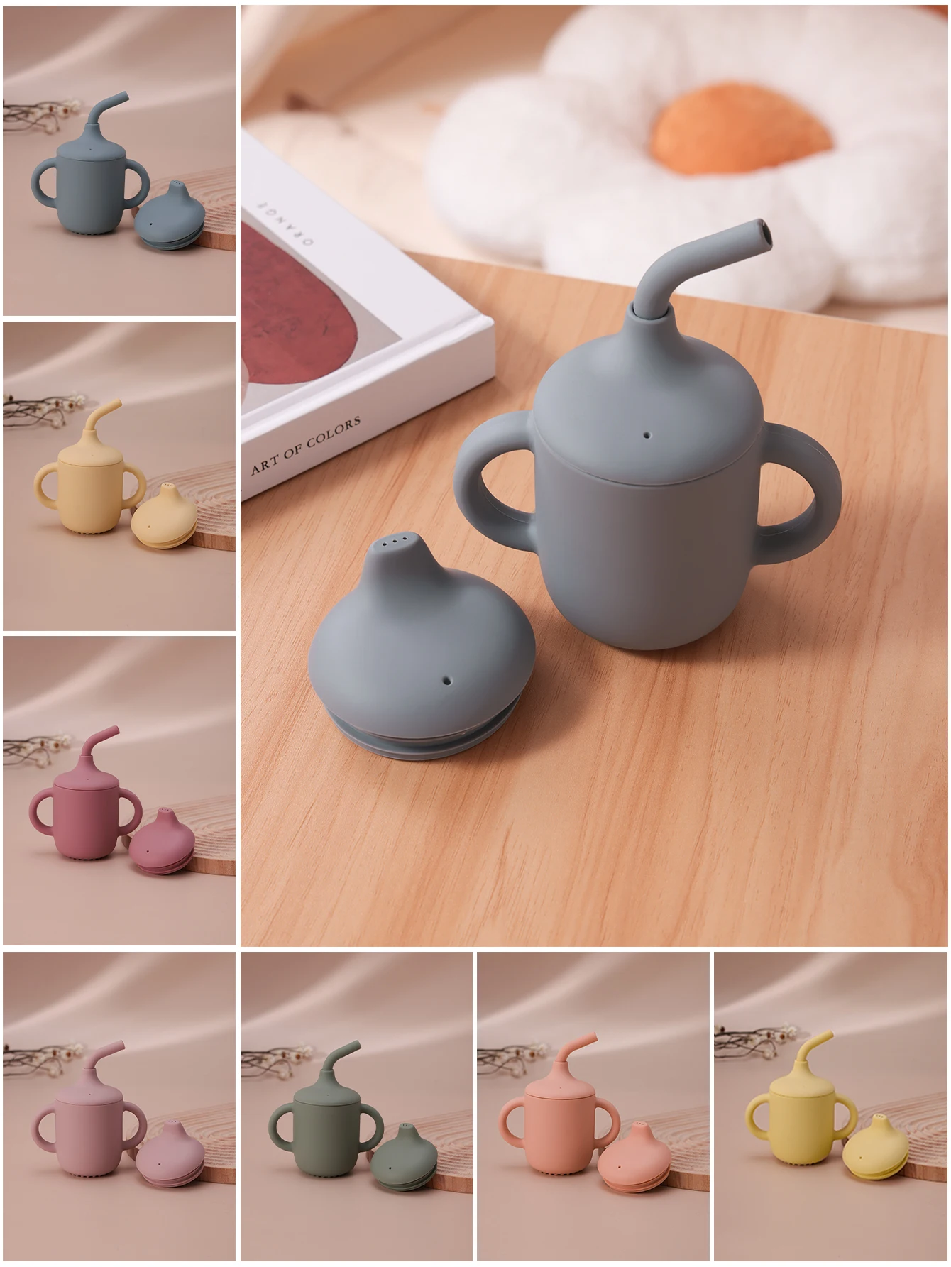 1PCS Baby Silicone Straw Cup Two Lids BPA Free Training Cup Toddler Drinking Cup Portable Snack Container Feeding Essentials