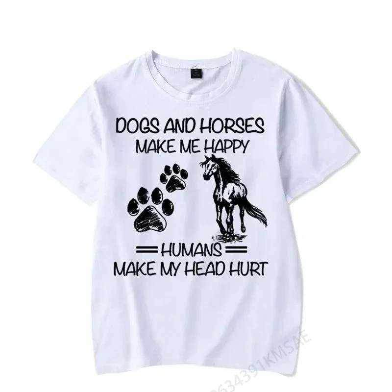 Men T-shirt Dogs and Horses Make Me Happy Humans Make My Head Hurt Kawaii T Shirt Men Women Tshirt Horse Graphic Male T Shirts