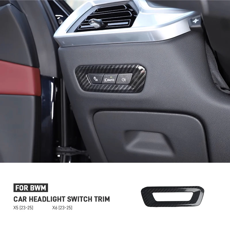 

For BMW X5 X6 G05 G06 2023-2025 Real Carbon Fiber Car Headlight Switch Button Frame Trim Cover Decorative Sticker Accessories