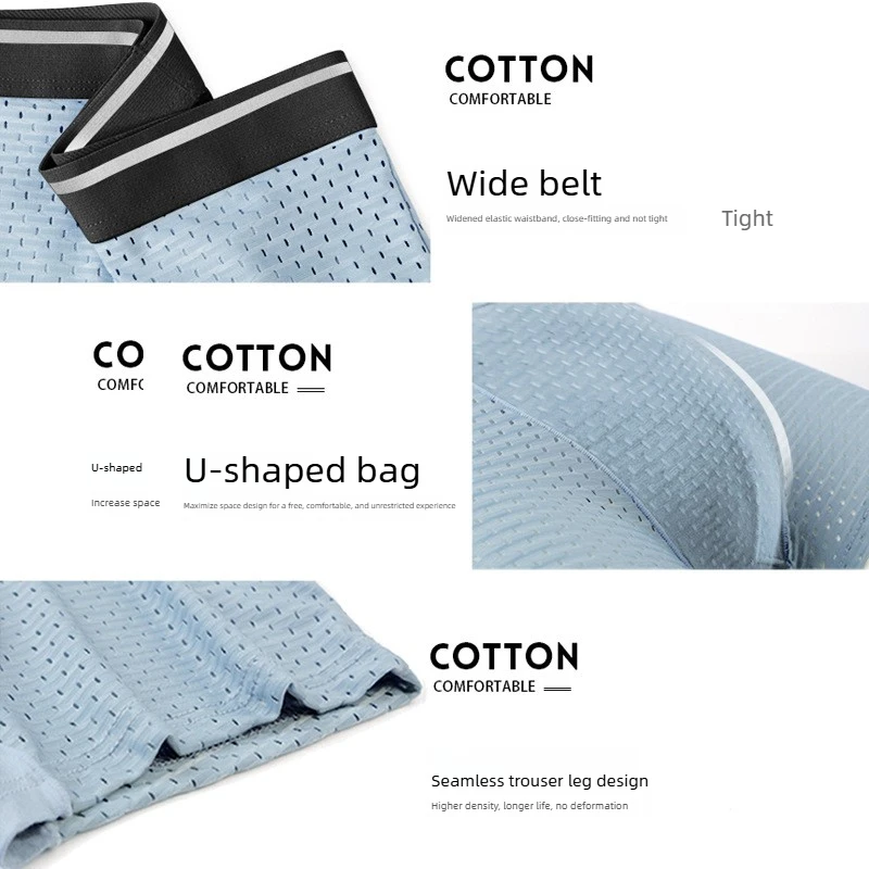 4PCS Thin Summer Men's Boxers Boxer Shorts Ice Silk Bamboo Fiber Mesh Mesh Transparent Underwear image 5
