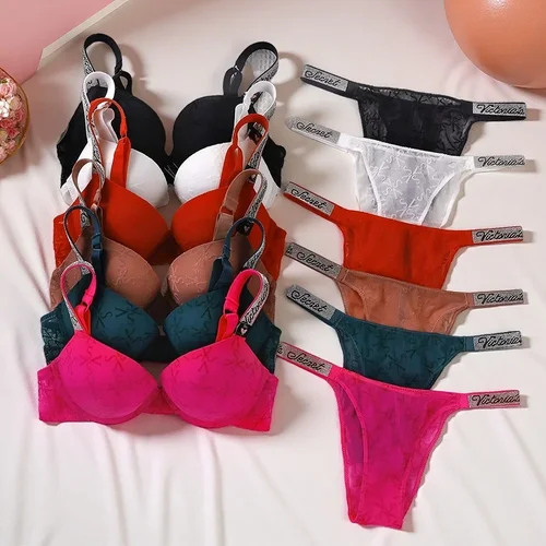 Nueva moda para mujer, lencería sexy, deportiva, clásica, acolchada, ajustable, push up, conjunto de lencería en V, conjunto de ropa interior S