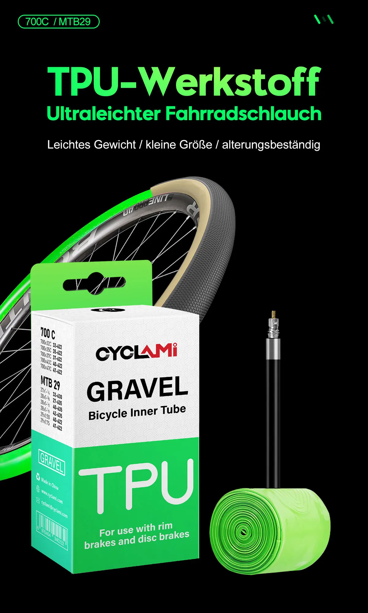 2 stücke CYCLAMI Ultraleicht Kies Fahrrad TPU Innenrohr Reifen Straße MTB 29 Französisch Ventil FV 45mm 65mm Für 700C 32C 35C 37C 40C 47C – Detail 16