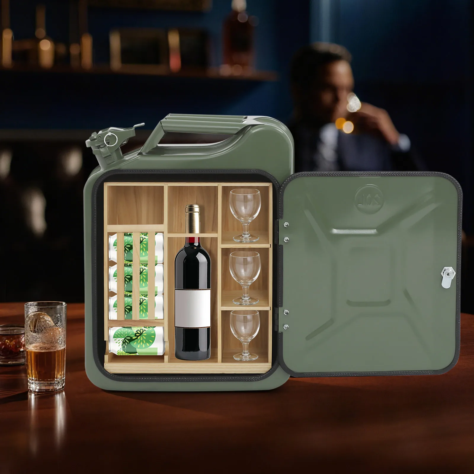 Mix Drinks Bar Jerry Can Minibar Mini Whiskey Bar mit Secure Lock Mechanism für Parks/Strände/Camping/Picknicks – Detail 6