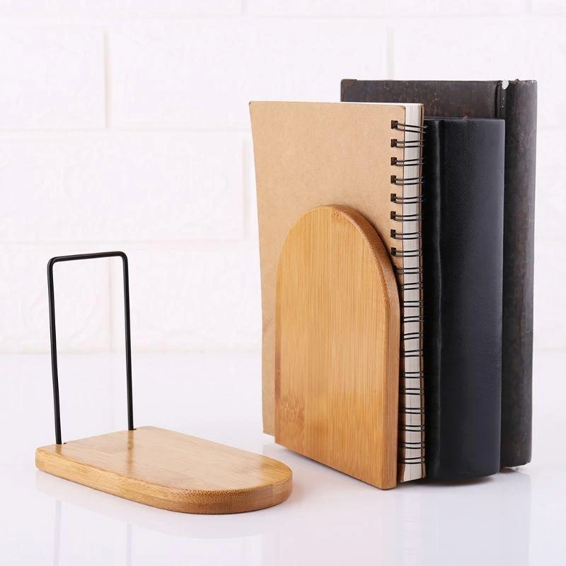 HX6A Nature Bamboo Desktop Office Home Bookends Book Ends Stand Holder Shel
